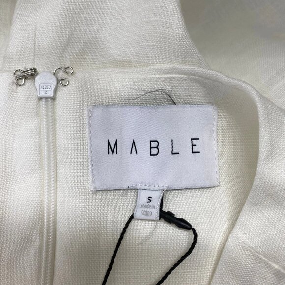 MABLE Women’s Linen Scalloped Hem Shift Dress Size S White Sleeveless Knee Lengt - Picture 2 of 13